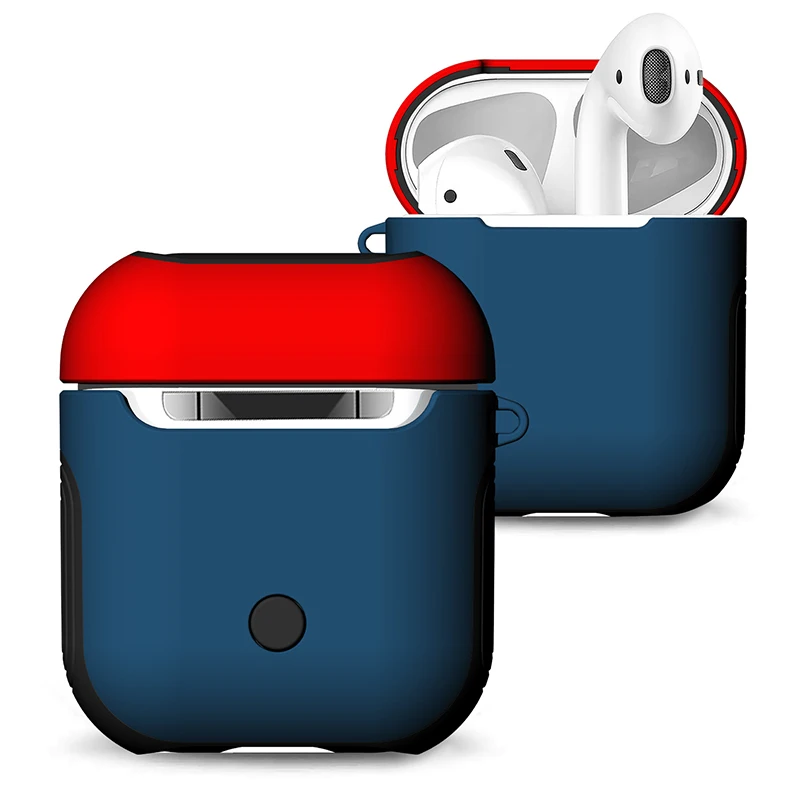 Портативный чехол для наушников, черный, красный, для AirPods, коробка для Air pods, чехол, Funda, поддержка зарядки, силиконовый, Bluetooth, беспроводной - Цвет: Синий
