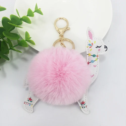 Pink Прекрасный PU Альпака искусственная шерсть мяч плюшевый брелок для ключей кулон Дамский багаж, аксессуары для автомобильных ключей аксессуары - Цвет: Pink