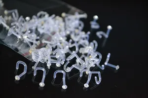 Free shippment LOT100pcs NOSE RETAINERS HIDE PIERCING CLEAR NOSE RING BONE STUD SCREW On GEMS