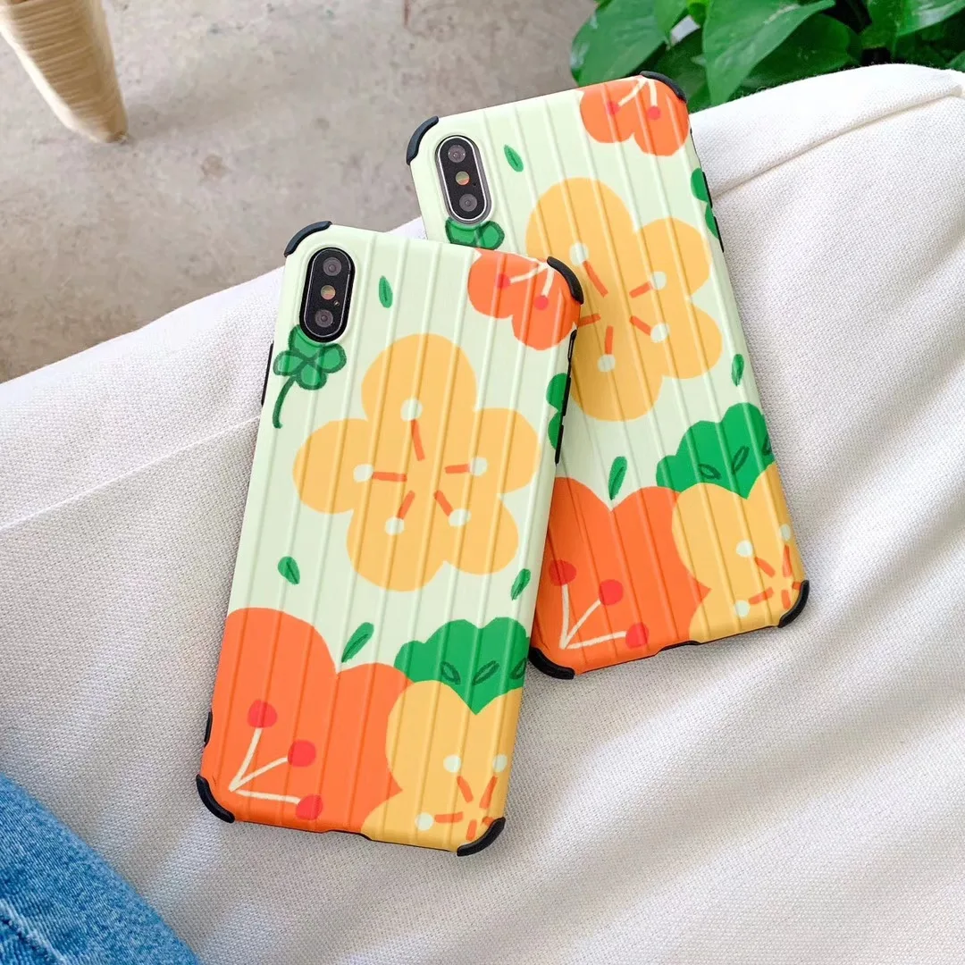 DECOCASE Fashion Flower Printing Korean Style 3D Stripped Phone Cases for iPhone 6 6s 7 8 Plus X XR XS Max Covers iphone |