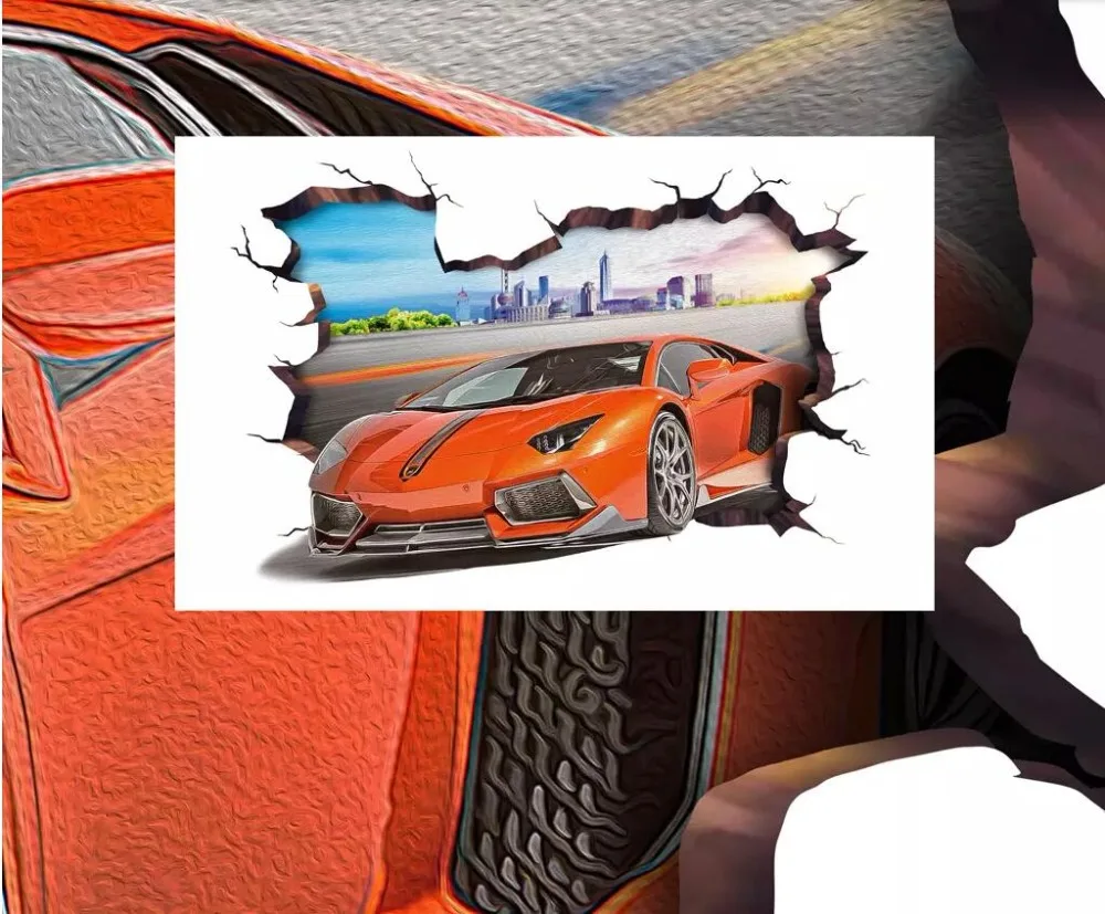 3d фото обои на заказ настенная живопись спортивный автомобиль через стену