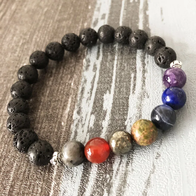 Йога медитации унисекс чакра браслет Лава 7 чакра камень Boho Jewelry Натуральный камень бисером Исцеление наручные
