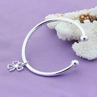 doteffil 925 sterling silver four leaf clover cuff bangle bracelet for woman wedding engagement fashion charm party jewelry