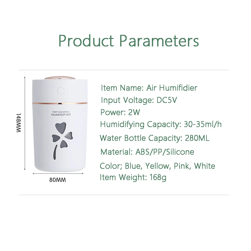 280 мл USB LED четырехлистный светильник в форме клевера увлажнитель ночник