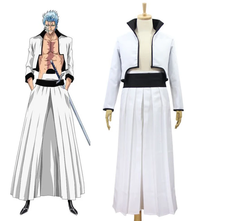 Аниме Bleach Grimmjow Jaggerjack Косплей Костюм Jeagerjaques полный комплект белое кимоно(куртка+ брюки+ ремень) Костюмы для Кендо