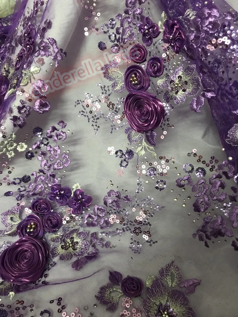 Роскошная французская сетчатая кружевная ткань с 3d цветочной вышивкой Тюлевая