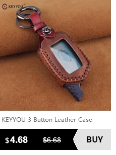 KEYYOU 3 кожаный чехол с кнопкой крышка B9/B6 Fob для Starline B9 B6 A91 A61 ЖК-чехол для ключей 2 пути Автомобильная сигнализация брелок для автомобиля