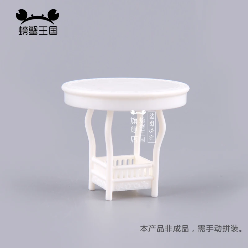 

5pcs 1:25 Dollhouse Miniature Furniture plastic Chinese Style small round White Table Model Desk interior accessories