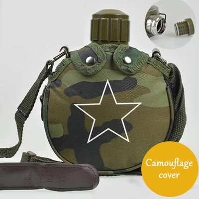 With camouflage bag 800 мл чайник с вакуумной изоляцией из нержавеющей стали, портативная бутылка для воды для путешествий, военный чайник с вентилятором и ремешком, термос - Цвет: With camouflage bag