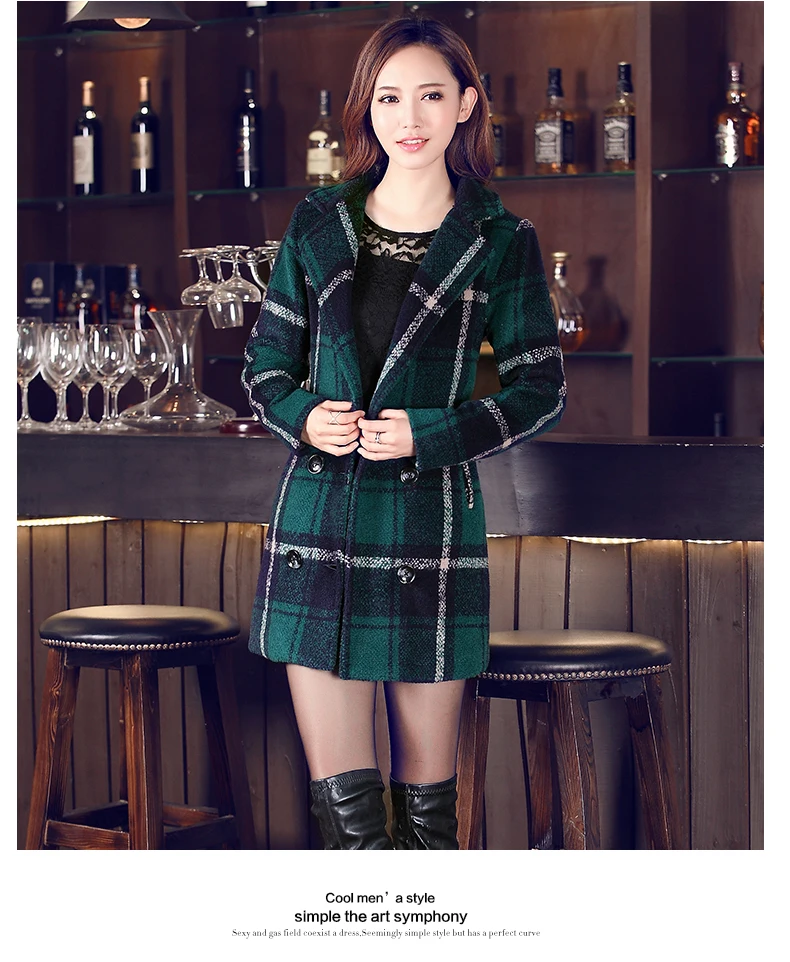 Женское клетчатое пальто, осенне-зимнее длинное женское пальто с отложным воротником, шерстяное теплое тонкое пальто, женская одежда