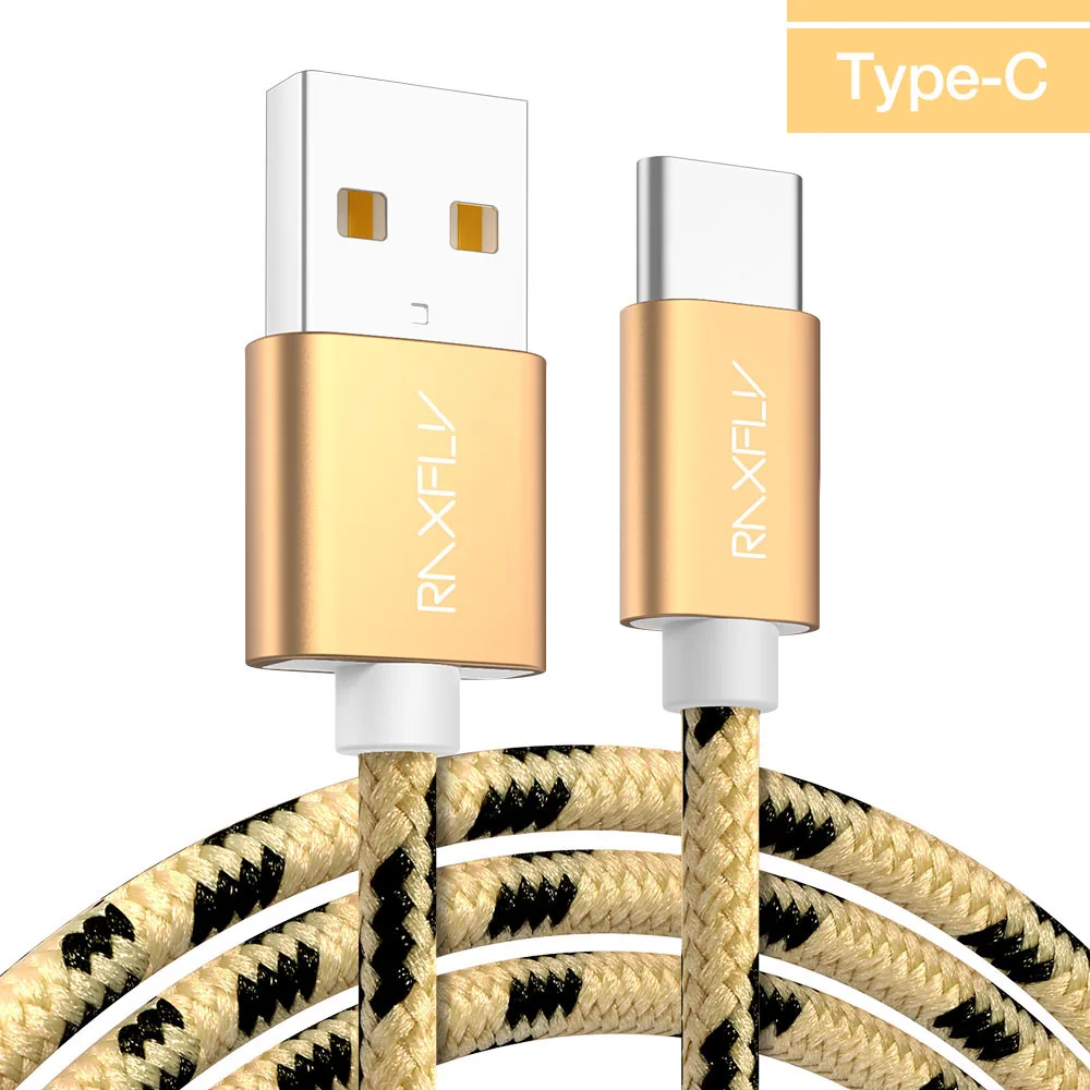 Golden 1 Кабель RAXFLY type-C для Nokia 8 Plus, кабель USB C для One Plus 5 5T 6 type-c, кабель для зарядки Xiaomi Redmi Note 7 - Цвет: Golden 1