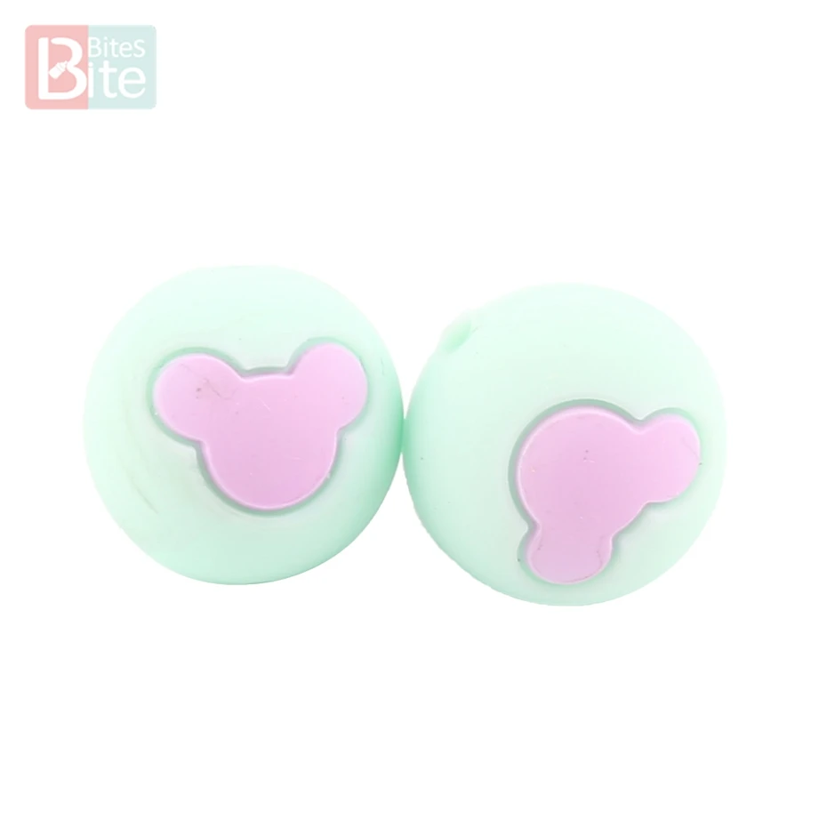 Mint Beads 10 шт. силиконовые бусины для укусов, медведь, сделай сам, цепочка-пустышка для ребенка, медсестры, продукция для изготовления пищевого силикона, детский Прорезыватель для зубов 15 мм - Цвет: Mint Beads