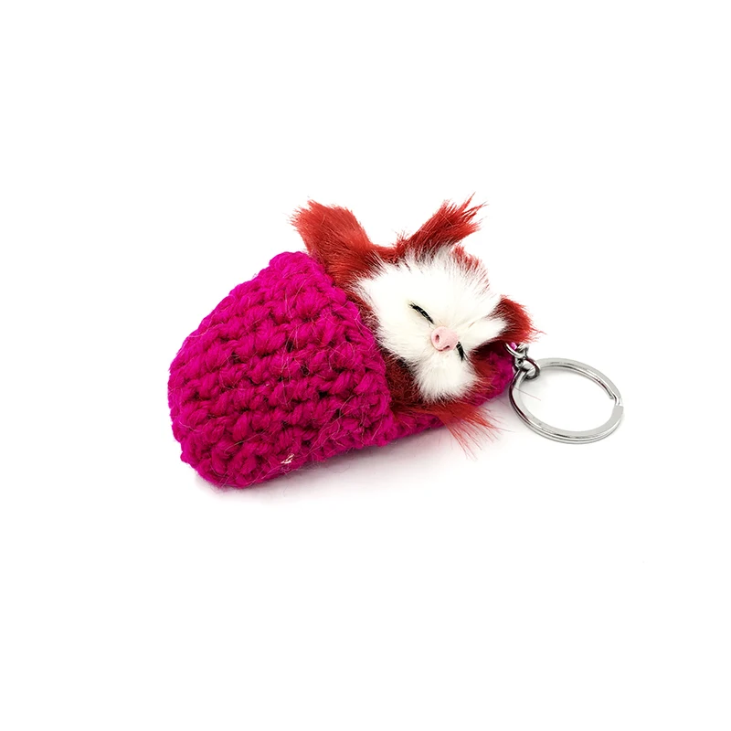 

10Pcs Boutique Mobile Phone Pendant Bag Rabbit Fur Keychain Wholesale Colorful Style Plush Sleep Baby Keychain