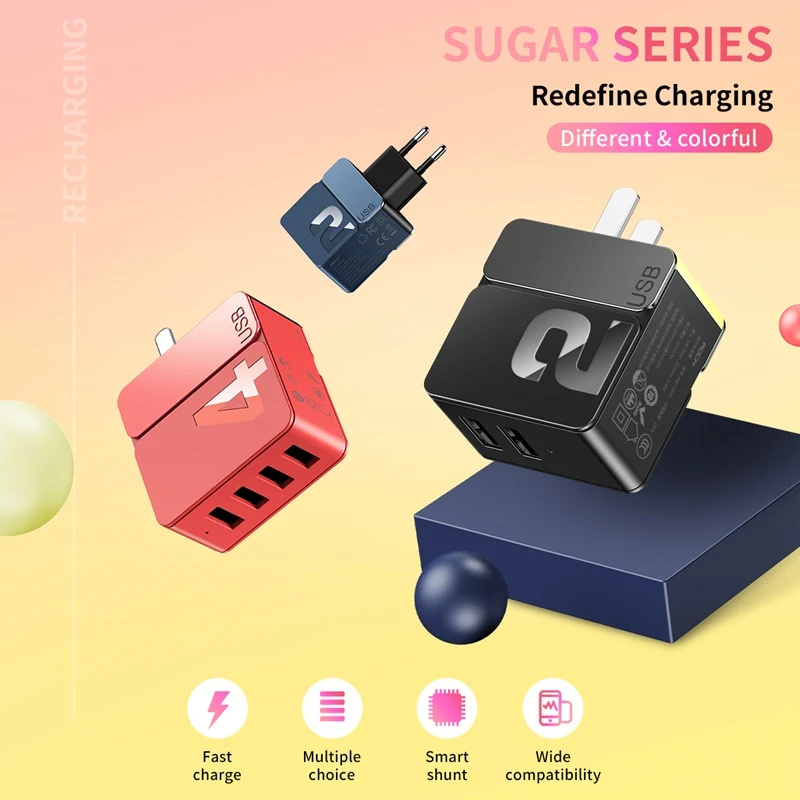 ROCK Sugar USB зарядное устройство для путешествий мобильный телефон зарядные