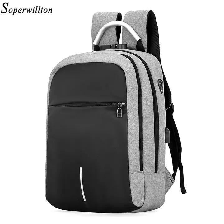 Gray Men Backpack Soperwillton рюкзак мужской Для мужчин рюкзак USB для зарядки 15,6 дюймов ноутбук рюкзаки для подростка мужской Mochila отдыха и путешествий рюкзак#1206 - Цвет: Gray Men Backpack