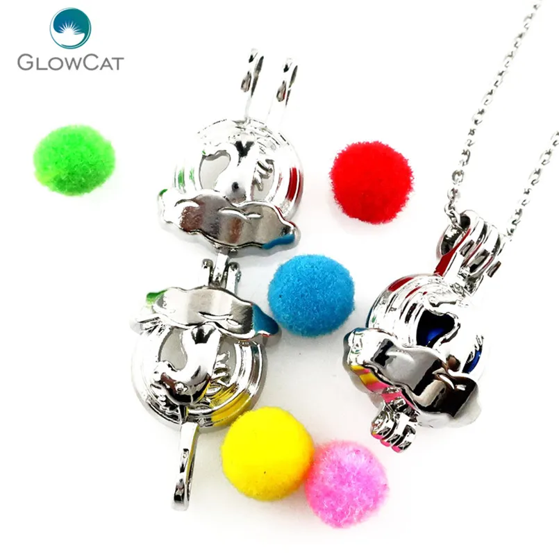 K773 Silver Alloy Mini Rainbow Horse Pearl Cage Pendant Chain Aroma Essential Oil Diffuser Locket Necklace | Украшения и