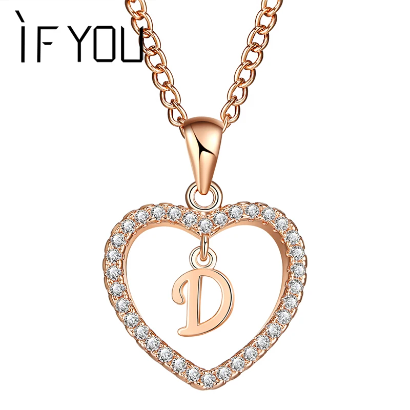 IF YOU Letter A ~ Z сердце кристалл CZ женское массивное ожерелье подвески ожерелья и