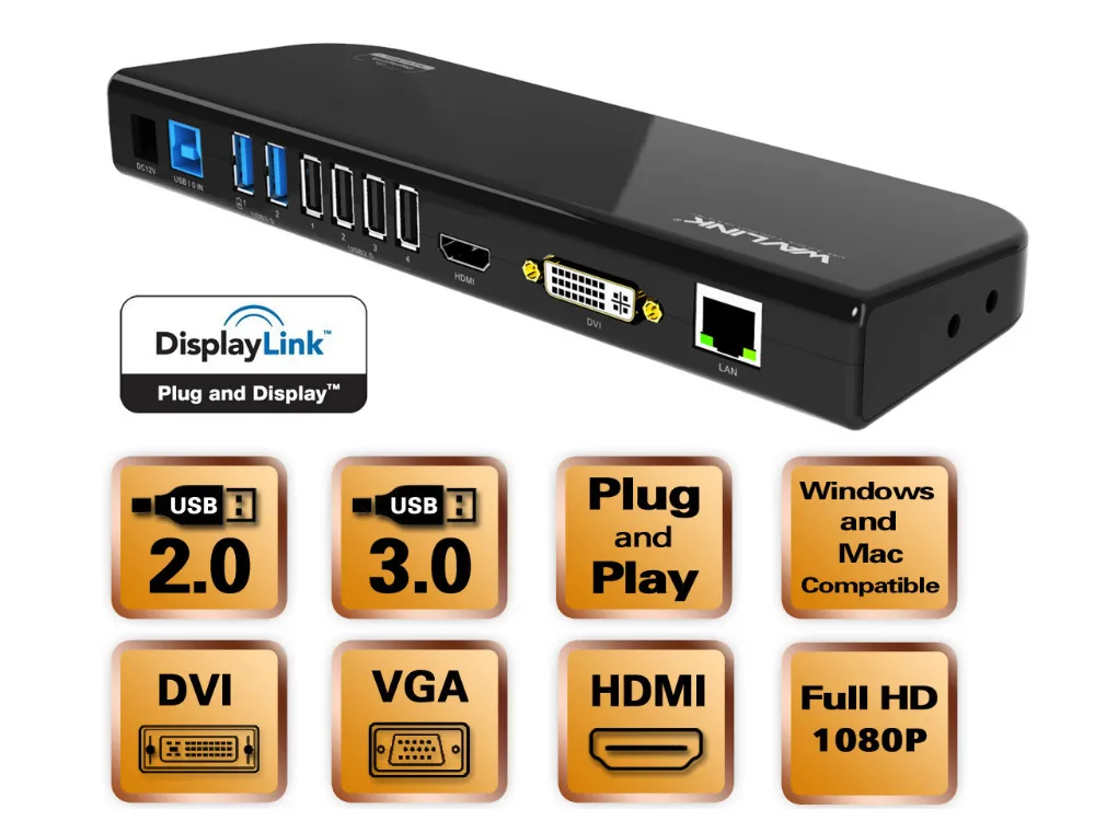 USB 3,0 Универсальная док-станция двойной видео монитор Дисплей HDMI& DVI/VGA GIGABIT ETHERNET Аудио 6 USB портов для ноутбука планшета