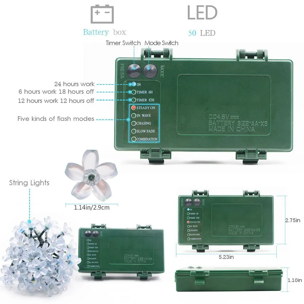Dcoo String Lights Battery Operated Timer 50 LEDs Blossom Flower Fairy Outdoor Lighting Garden Wedding Decoration | Лампы и освещение