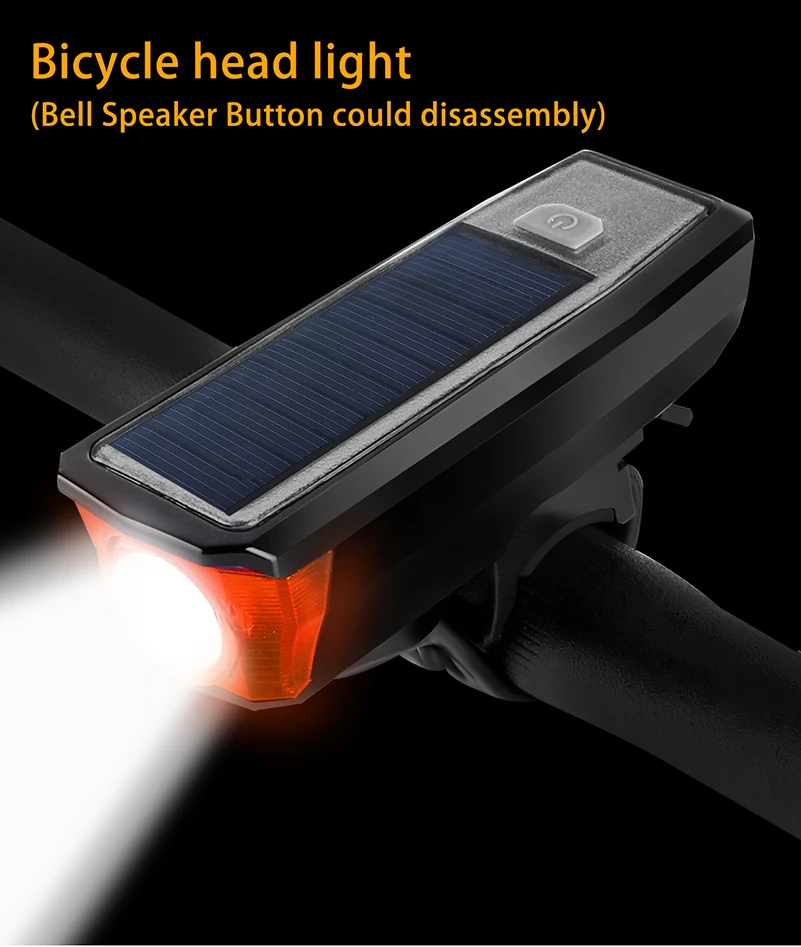 West biking на солнечной энергии велосипедный фонарь с колокольчиками Велоспорт usb зарядка передняя лампа 350 люмен 4 режима Водонепроницаемые светодиодные фонари для велосипеда