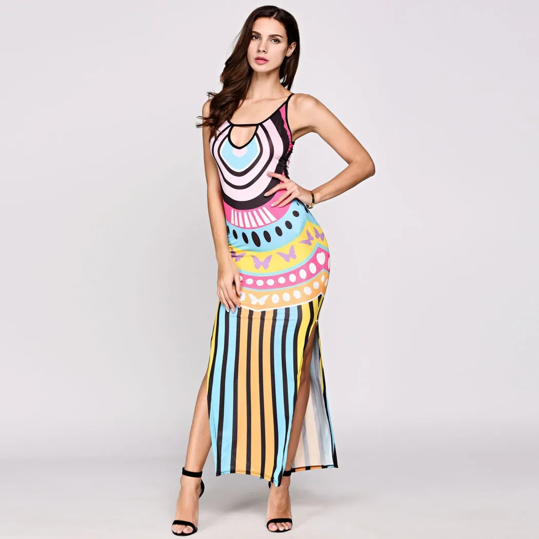 Сексуальная печатных тонкий летнее платье без рукавов Холтер воротник