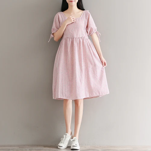 La MaxPa Mori Girl летнее женское Милое Платье голубое розовое клетчатое Femininos Vestidos с
