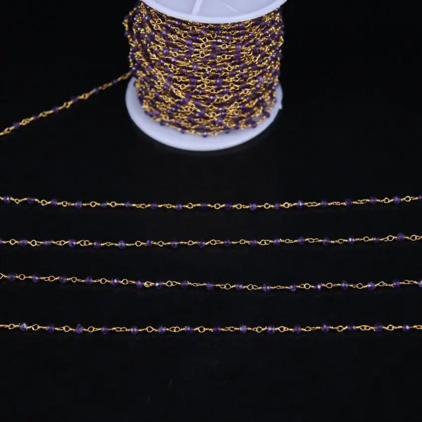 5 метров натуральные аметисты граненые бусины Розария с золотым фиолетовым