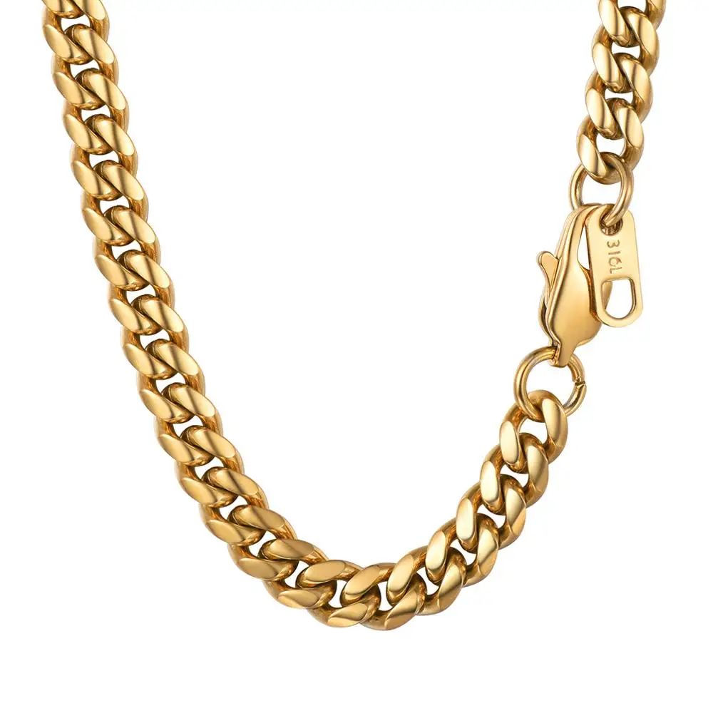 Gold Color U7 Мужская кубинская цепочка из нержавеющей стали, ожерелье s Сталь золотого цвета, ожерелье для мужчин 6 мм 1"-30", ювелирные изделия в стиле хип-хоп N1122 - Окраска металла: Gold Color