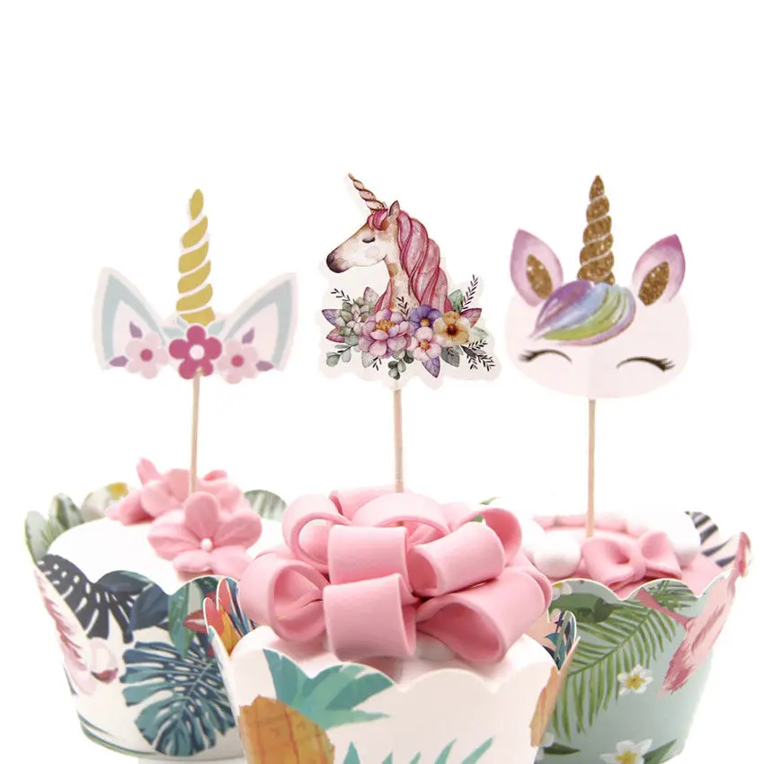 

High Quality 24pcs Unicorn Cupcake Topper Wedding Birthday Party Baby Shower Cake Decoration