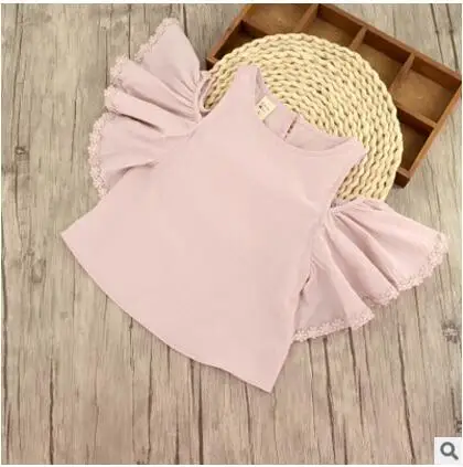 pink Летняя блузка для девочек, детская одежда для маленьких девочек, хлопковые топы, кружевные школьные белые блузки для девочек, короткие рубашки, одежда для детей - Цвет: pink