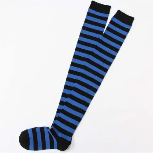 Blue and Black 1 пара новых длинных носков выше колена в полоску с рисунком для женщин и девочек 7 цветов, милые теплые модные носки, Лидер продаж - Цвет: Blue and Black