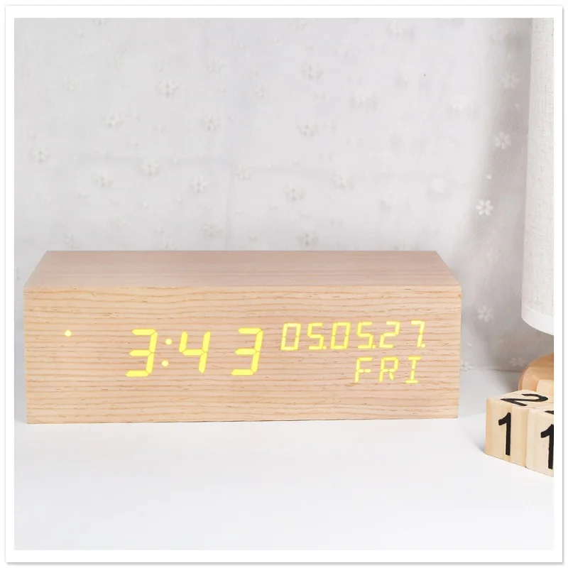 Высококачественный деревянный цифровой светодиодный Настольный будильник с