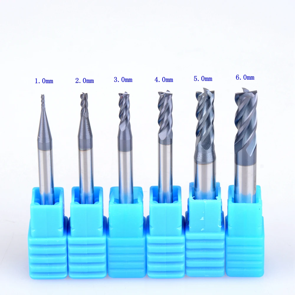 

6Pcs HRC45 1-6mm Four Flutes Micro Solid Carbide Face End Mill CNC Milling Cutter Bits For Steel Milling