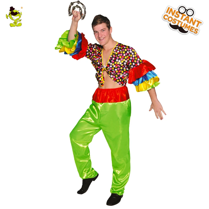 Мужской танцевальный костюм Румба цветная рубашка с расклешенным рукавом