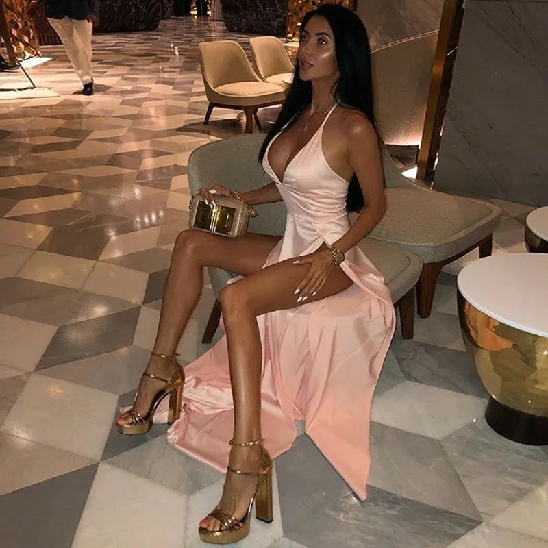 Спагетти ремень Bodycon платье Для женщин Мода v образным вырезом спинки пикантные