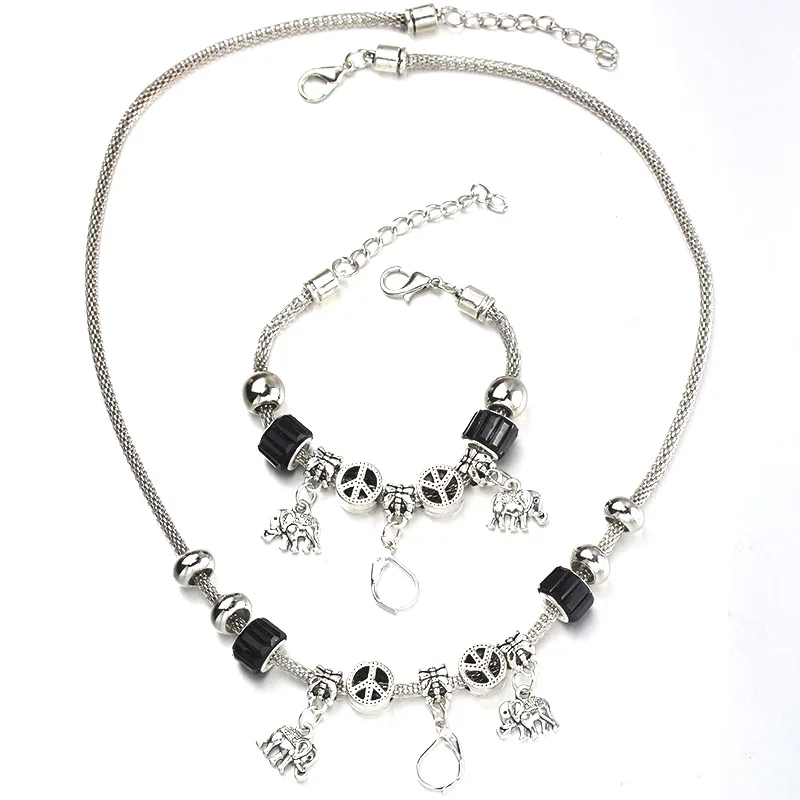 6 Colors Elephant Necklace Bracelet Set Bead Hollow Chain Beaded With Hook DIY Pendant Jewelry 053 | Украшения и аксессуары