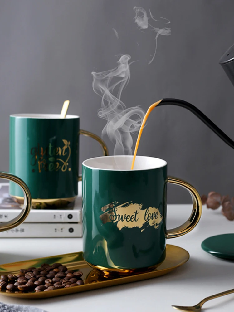 Ins креативная керамическая кофейная молочная кружка с крышкой ложкой подарок на