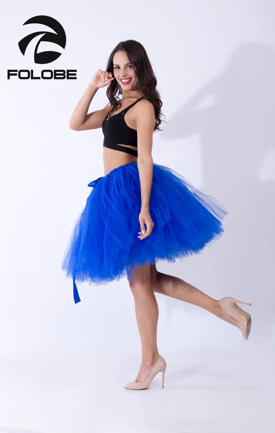 FOLOBE Королевский синий ручной работы миди тюль юбка пачка юбки женские Бальные