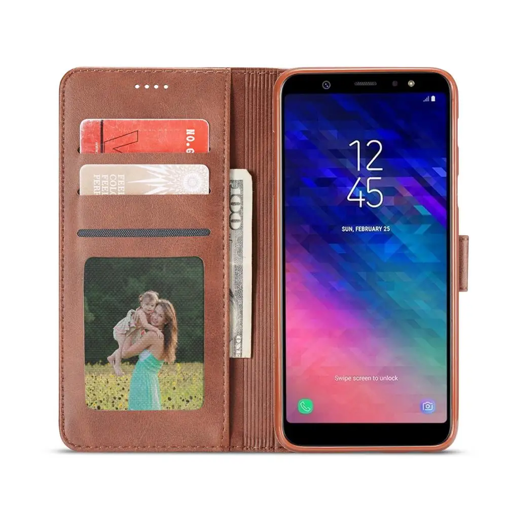 Роскошный кожаный флип чехол для Samsung Galaxy A6 2018 Plus мягкий силиконовый с отделением
