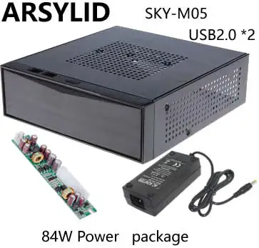 with 84W Power ARSYLID SKC-M05 HTPC mini-ITX Тонкий чехол для компьютера USB2.0 Поддержка USB3.0 горизонтальный мини Чехол 20,5*19*6 см 60 Вт 84 Вт 120 Вт 150 Вт - Цвет: with 84W Power