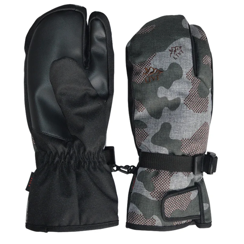 Camo 3 пальца сенсорный экран телефона профессиональный сноуборд лыжные перчатки водонепроницаемый-30 зимние термальные варежки катание на лыжах снегоход без кармана - Цвет: Camo