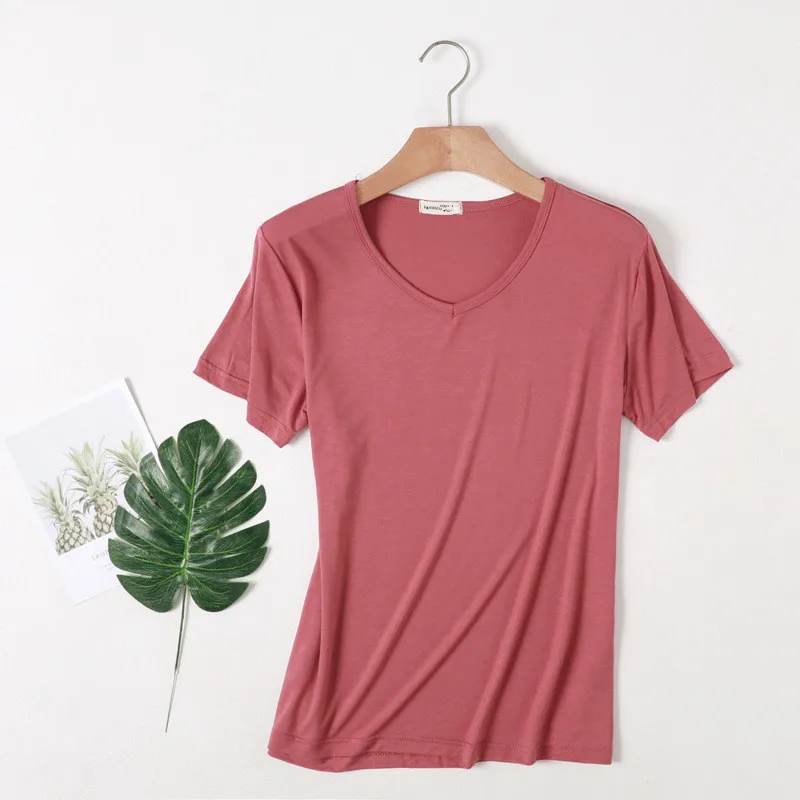 2019 Summer New Women's Modal Short-sleeved T-shirt Female O-neck Loose Tshirt Solid Color Tops Plus Size Tee Shirt | Женские