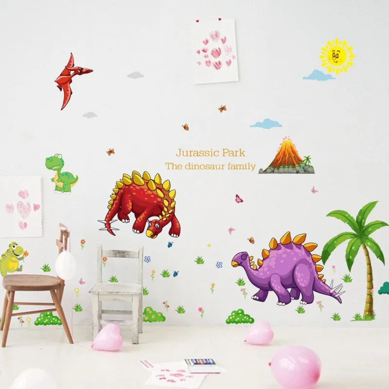 

Cartoon dinosaur wall sticker PVC Material DIY Dinosaur park wall decals For Children's room kindergarten wall decor sticker