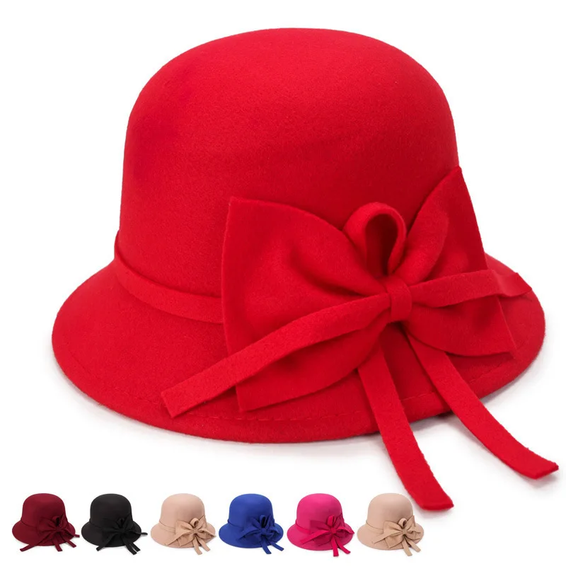 Женская шапка Осень зима новинка модная декоративная шляпа с бантом теплая