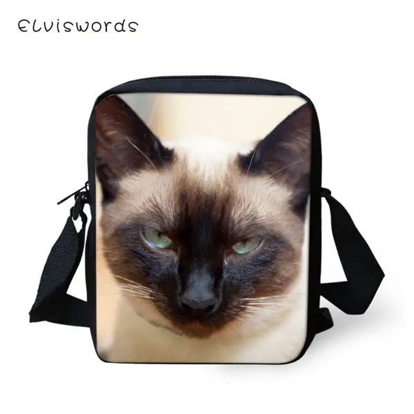 CDWX3090E ELVISWORDS модные женские сумки-мессенджеры с милым животным узором женские сумки через плечо сиамские сумки с принтом кота для путешествий мини-кошелек - Цвет: CDWX3090E