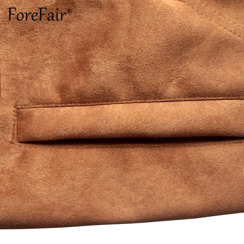 

Forefair Vintage Suede Skirts High Waist Women Summer Skirt Mini Single Breasted Pocket A Line Black Faux Leather Skirt