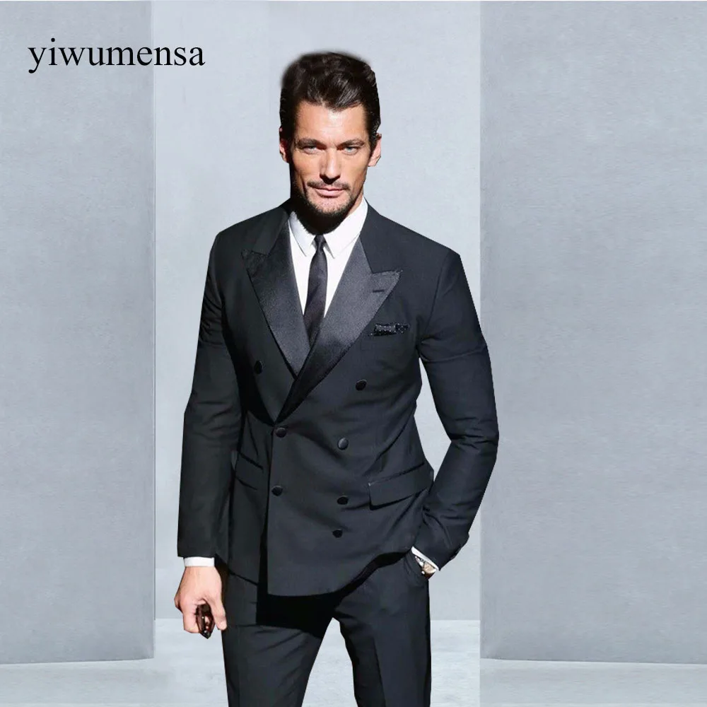 YWMS-467 trajes de hombre мужские костюмы на заказ темно-серые свадебные двубортные