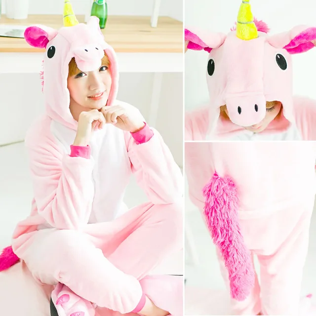 Pink Tenma Женская пижама с единорогом, Пижама для взрослых с животными, комбинезон для женщин, мужчин, пар,, зимняя Пижама, костюм для сна с кошкой, Фланелевая Пижама - Цвет: Pink Tenma