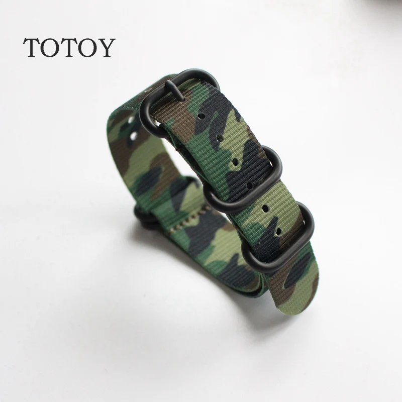 Камуфляжные нейлоновые Ремешки для наручных часов TOTOY ремешок NATO 18 мм 20 мм 22 мм 24 мм, спортивный Камуфляжный нейлоновый ремешок для наручных часов, мужской и женский браслет - Цвет ремешка: B black buckle