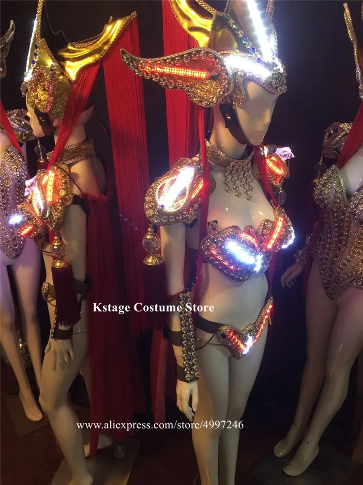 KS6 Singer ballroom dance led costumes luminous light headpiece dj dress glowing bikini wear catwalk stage outfits perform party | Дом и сад